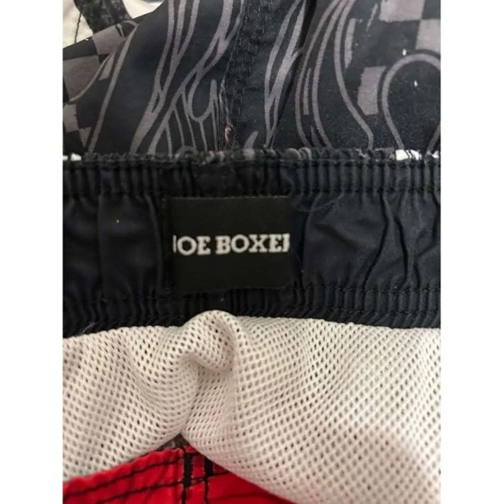 Joe Boxer Boys Swim Trunks Red Black Flames Checkered Board Shorts Size 16H‎ Y2K